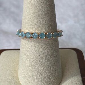 Elegant NEW CZ Aqua Blue Candy Eternity Ring 18K Gold Plated over Copper